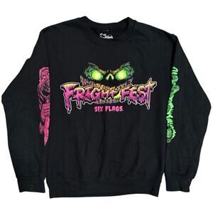 Six Flags Fright Fest Sweatshirt Black Graphic Neon Zombie Pumpkin Adult Small